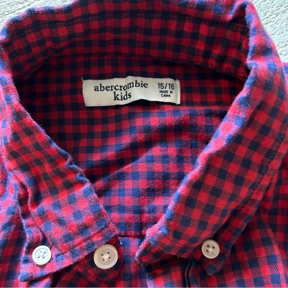 Abercrombie Kids Button Long Sleeve Shirt, Size 15/16, Gingham Check, Navy/Red - Picture 3 of 7